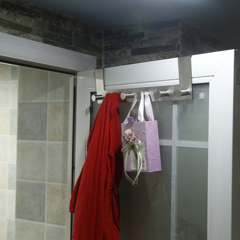 [Australia - AusPower] - WEBI Over The Door Hook Door Hanger:Over The Door Towel Rack with 6 Peg Hooks for Hanging,Door Coat Hanger Towel Hanger Over Door Coat Rack for Clothes,Back of Bathroom,Silver 1 Pack Silver 