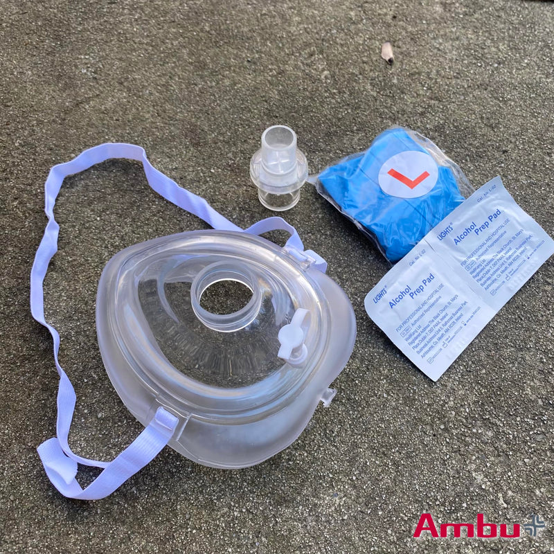 [Australia - AusPower] - Kemp USA Ambu Medical Supplies & Equipment CPR Mask Kit in Hard Case with O2 Inlet, Head Strap, Gloves & Wipes for Adults and Children (1 Set) 1 