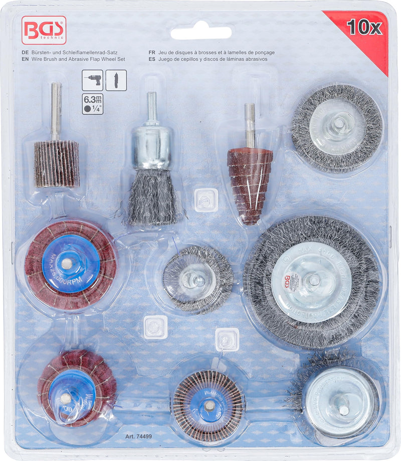 [Australia - AusPower] - BGS 74499 Brush and Grinding Flap Wheel Set 10 Pieces 