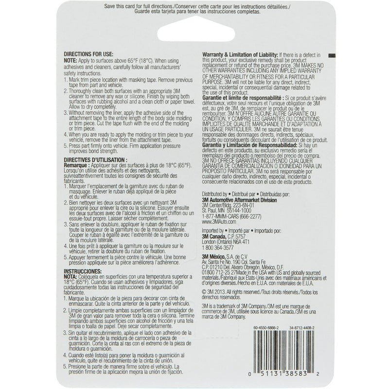 3M Exterior Attachment Tape, 38583, 1/4 IN X 15 ft 1/4 in. x 15 ft.