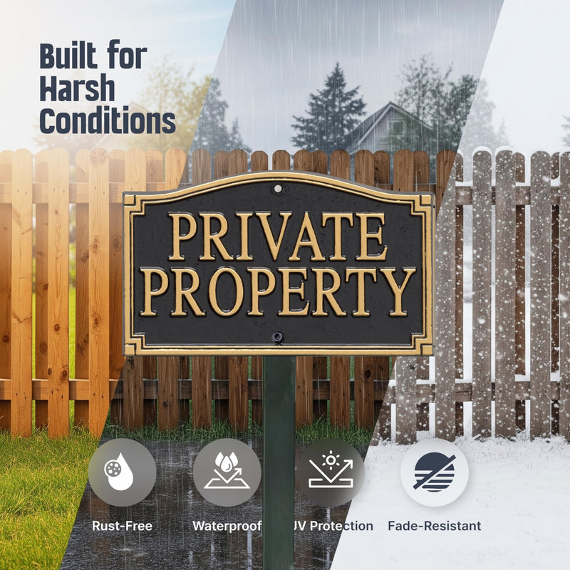 SmartSign “Private Property” GardenBoss Statement Plaque | 5.75" x 9.5" Aluminum Plaque with 18" Black Lawn Stake, Made in USA Traditional