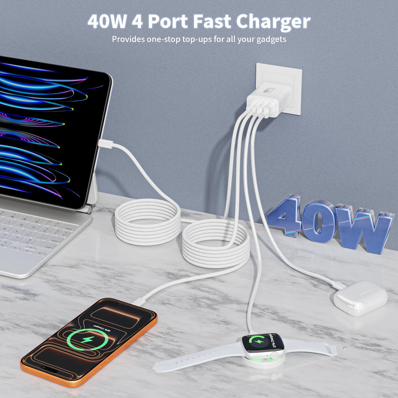 10Foot iPhone 17 16 15 Pro Max Charger Fast Charging,40W 2Pack 4 Port PD&AC USB Charger Block 10FT USB C to C Woven Cable Quick Charging Cord for iPhone 17 Air/17 16 15 Pro/16e/16 Plus/15/15 Pro/iPad 2