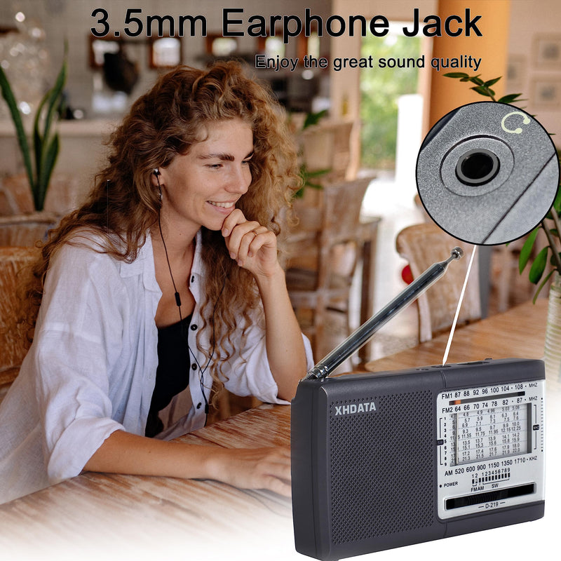 [Australia - AusPower] - XHDATA D219 Portable AM FM Shortwave Radio Battery Operated Small Great Reception Radio with Good Sound,Earphone Jack for Gift Elder,Home,Child [Gray] Gray 