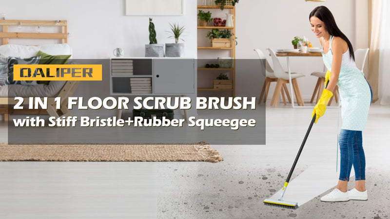 Floor Scrub Brush with 127CM Long Handle for Cleaning, 2 in 1 Scrape Scrubber Brush with Squeegee, 180° Rotating Tile Tub Scrub Brushes Attachment for Clean Bathroom Deck Kitchen and Wall