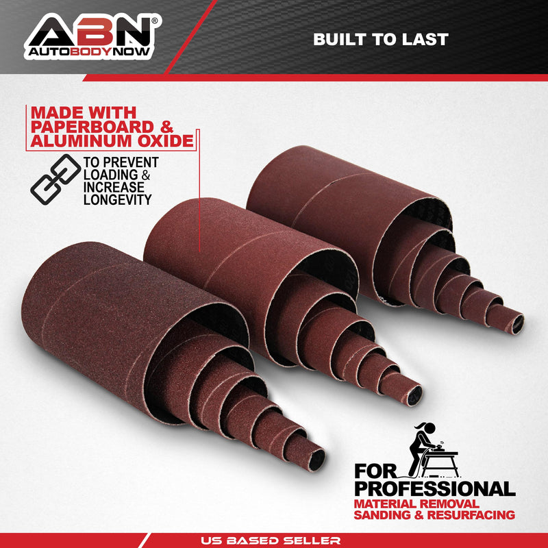 [Australia - AusPower] - ABN Aluminum Oxide Spindle Sanding Sleeves 18-Pack – 4.5in Length, Assorted 80 120 240 Grit, 1/2in to 3in Sandpaper 