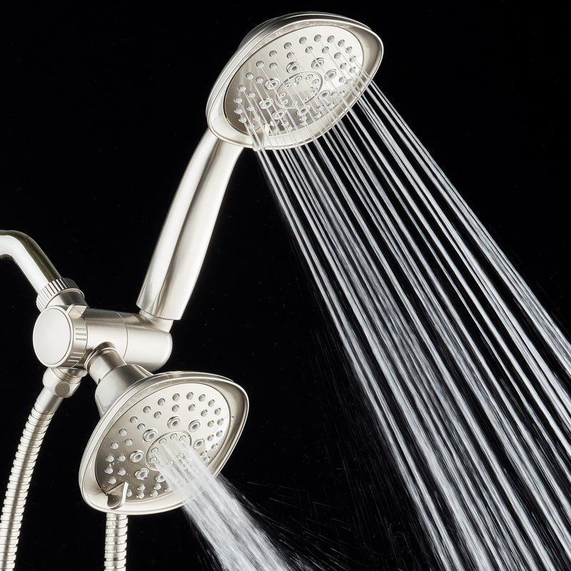 AquaDance Luxury Square 48-setting High-Pressure Dual Head/Handheld Shower Spa Combo. Extra-Long 72" Stainless Steel Hose, 3-way Flow Diverter, Satin Nickel Finish