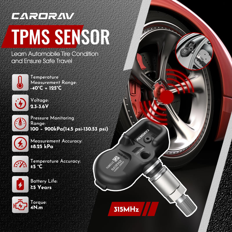 [Australia - AusPower] - Tire Pressure Monitoring System Sensor fit for Toyota Lexus Scion Pontiac - Camry Rav4 Highlander Corolla Yaris, 315Mhz TPMS Sensor Replaces 42607-33021 42607-33011 PMV-107J 4-Pack 