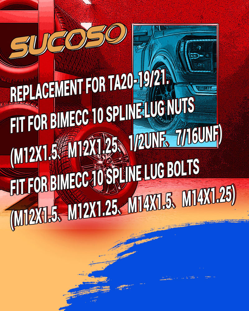 [Australia - AusPower] - 10 Spline Lug Nut Key Replacement for TA20-19/21 Fit Bimecc M12x1.5 M14x1.5 10 Spline Lug Nuts and Lug Bolts, 10 Point Lugnut Socket with 3/4"(19mm) and 13/16"(21mm) Hex, Replace TN20A22OP TB20A24 Silver 
