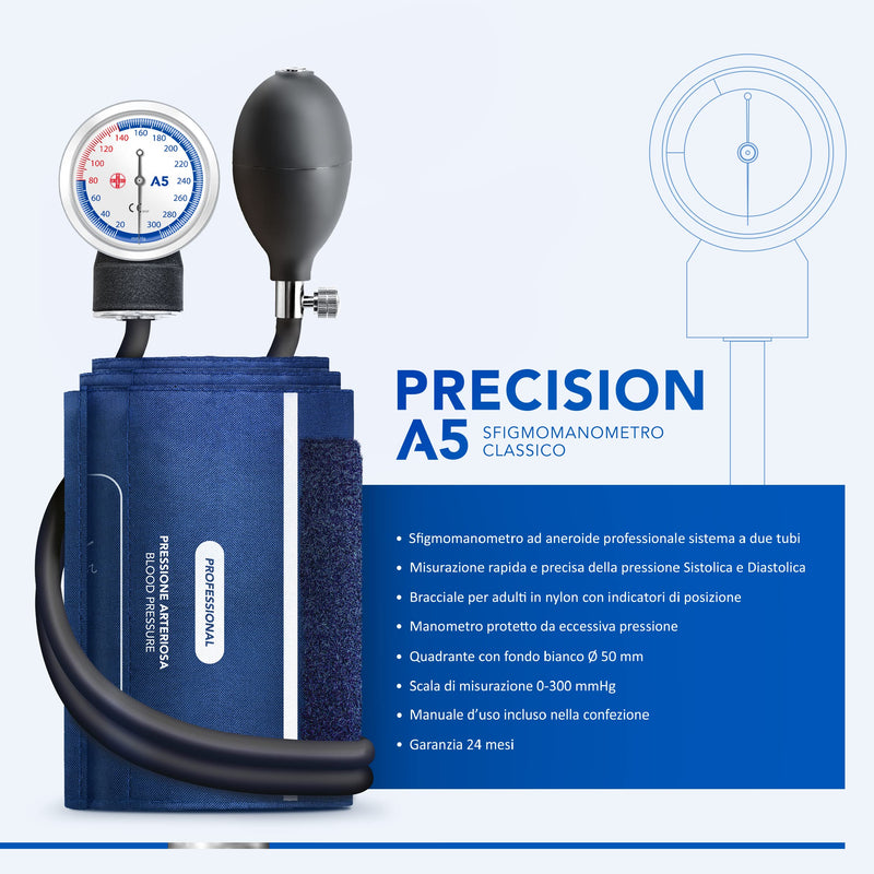 [Australia - AusPower] - AIESI Professional Manual Aneroid Sphygmomanometer classic type for adults with stethoscope DOCTOR PRECISION - Arm blood pressure meter kit with phonendoscope 
