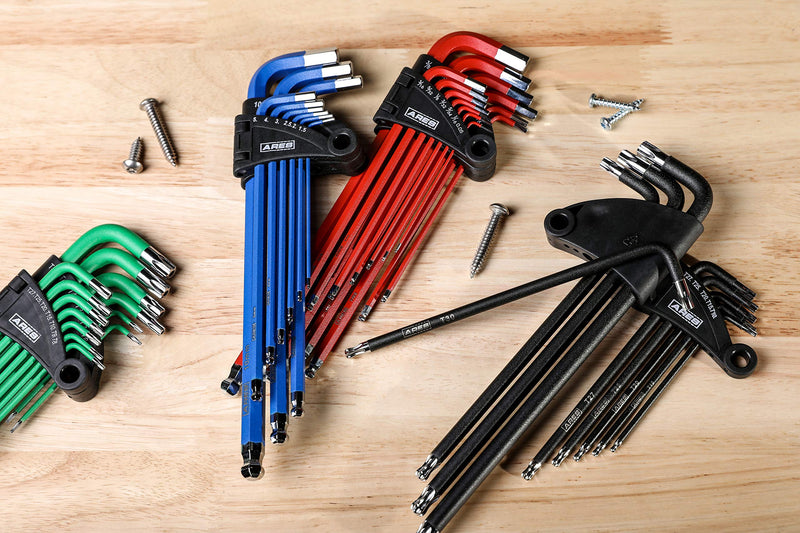 ARES 70257 - Extra Long Ball End Torx L-Key Set - 9-Piece Set Includes Sizes T10-T50 - Anti-Slip Textured Black Coating & Premium S2 Steel Construction - Storage Case Included 9pc Extra Long Ball End Torx L-Key