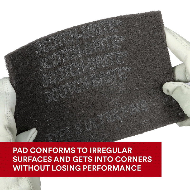 [Australia - AusPower] - Scotch-Brite Ultra Fine Grade 7448 Hand Pad, Pack of 3, 6 in x 9 in Hand Pads, Nonwoven Silicon Carbide, Surface Preparation, Scuffing, and Cleaning, Gray 