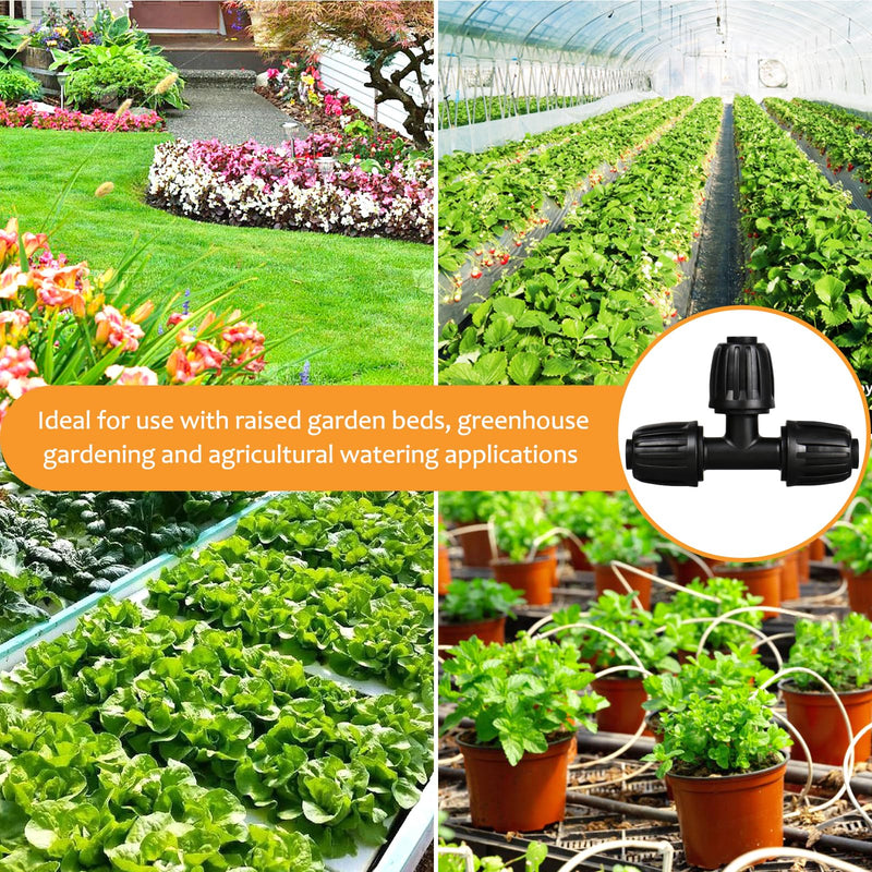 [Australia - AusPower] - 1/2" Drip Irrigation Tee Fittings: 10-Piece Barbed Locked Nut Tee Connectors for 1/2" Drip Tubing (0.650" OD, 13mm ID) Locked Tee-10P 