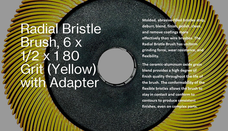[Australia - AusPower] - Radial Bristle Brush, 6 in x 1/2 in x 1 in 80 Grit (Yellow) with Adapter, Type C Curved Bristle (Pack of 1) 