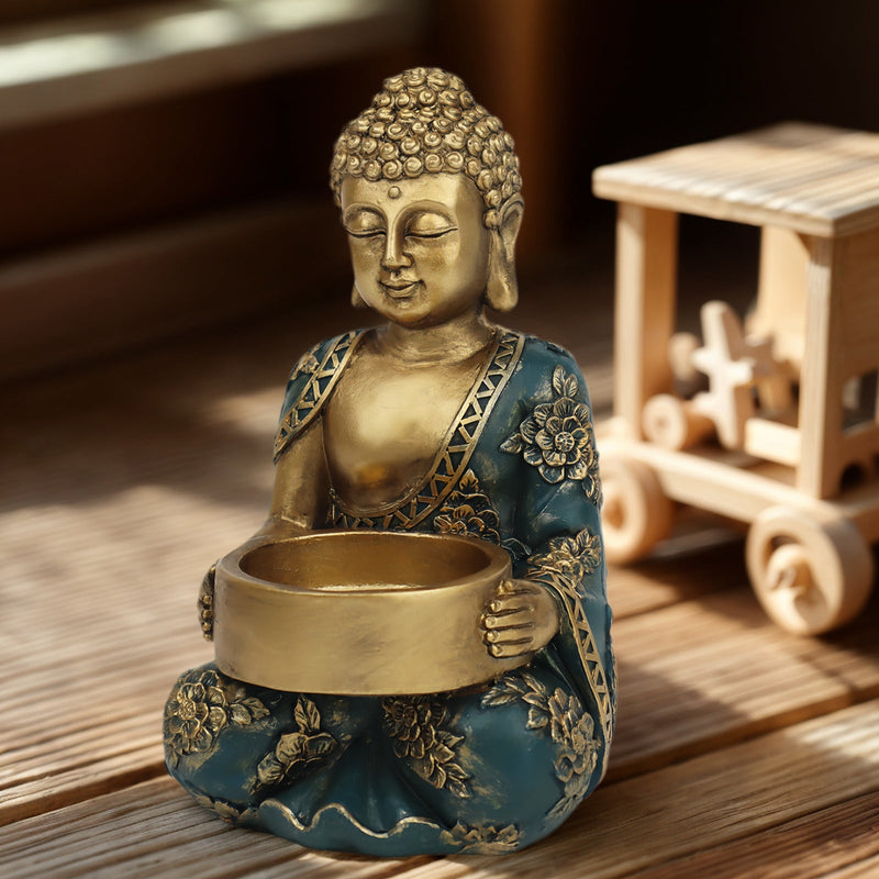 Hand-Painted Golden Resin Buddha Statue Candle Holder