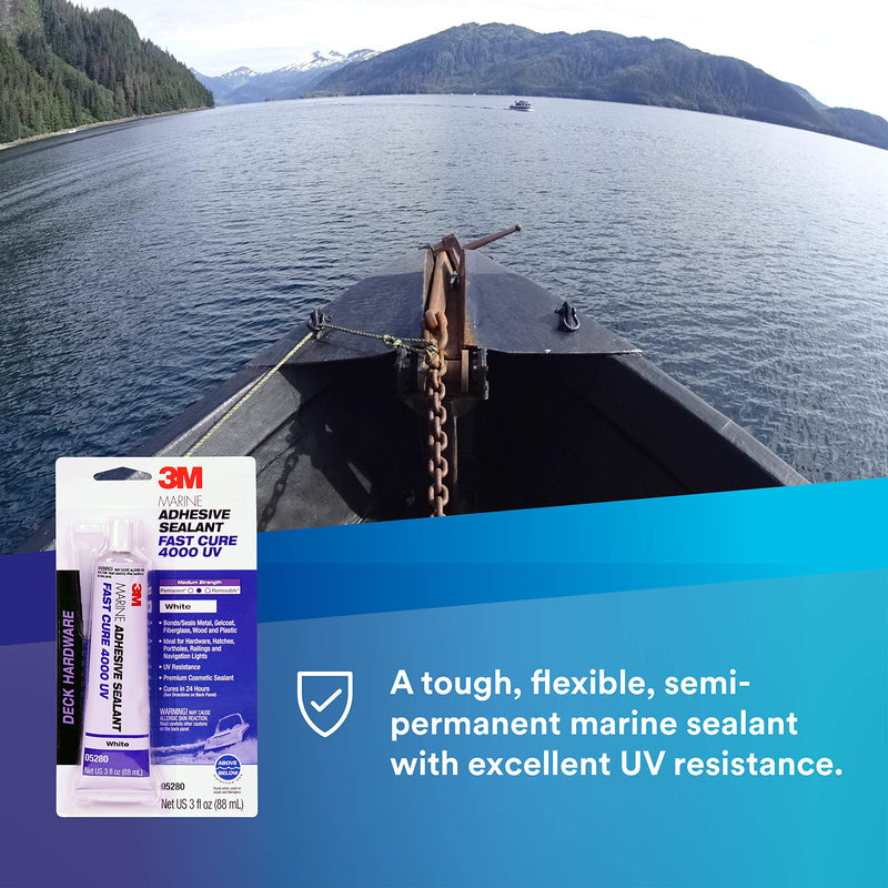 [Australia - AusPower] - 3M Marine Adhesive Sealant 4000 UV (05280), Medium Strength Flexible Waterproof Adhesive Sealant for Boats and RVs, UV Resistant, Cures in 24 Hours, White, 3 fl oz Tube 