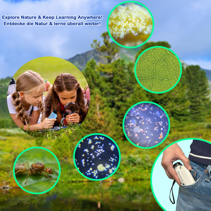 60X-120X Pocket Microscope - Portable Handheld Microscope with LED, Ideal for Children & Adults - Perfect for Science, Education & Microbiological Observations IAST001