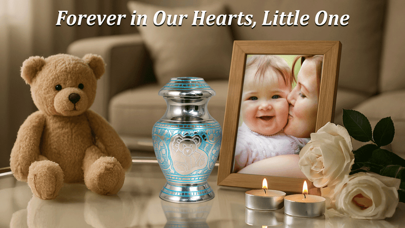 Baby Urns for Ashes Boy - Teddy Bear Urn for Babies - Beautiful Small Urns for Children & Kids - Honor Your Loved One with Baby Keepsake Urn (Blue, Small) Blue
