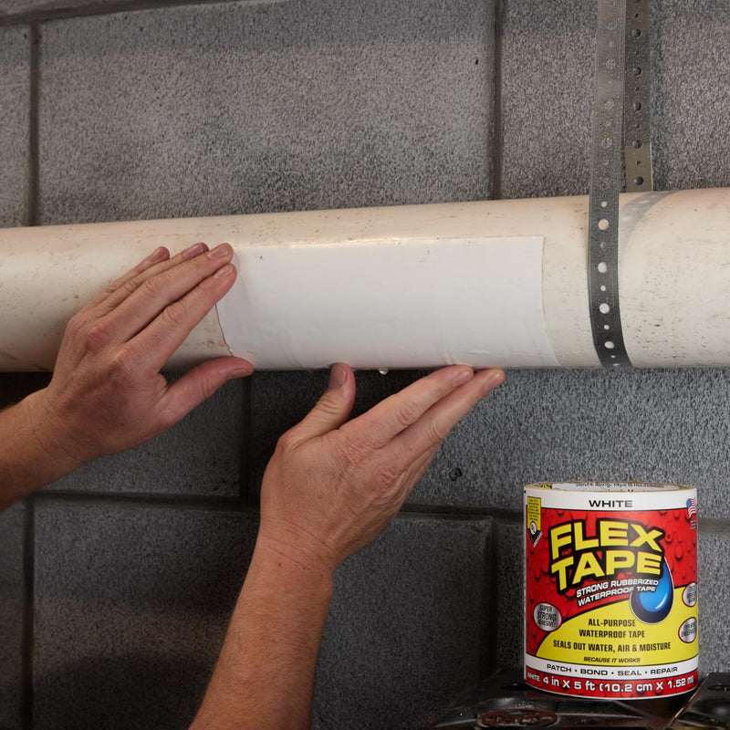 Flex Tape, Original Thick Flexible Rubberized Waterproof Tape - Seal and Patch Leaks, Works Underwater, Indoor Outdoor - Home RV Roof Plumbing and Pool Repairs, White, 8 in x 5 ft, Pack of 1