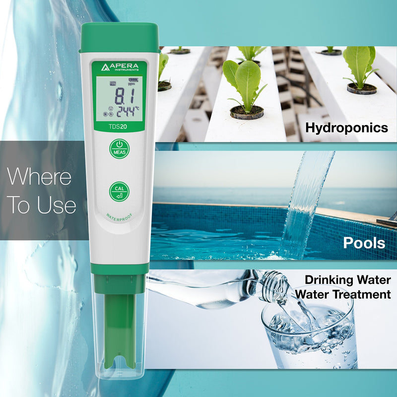 [Australia - AusPower] - Apera Instruments AI213 Value Series TDS20 Waterproof TDS Pocket Tester kit, Accuracy: ±1% F.S, 2-Point Auto. Calibration 
