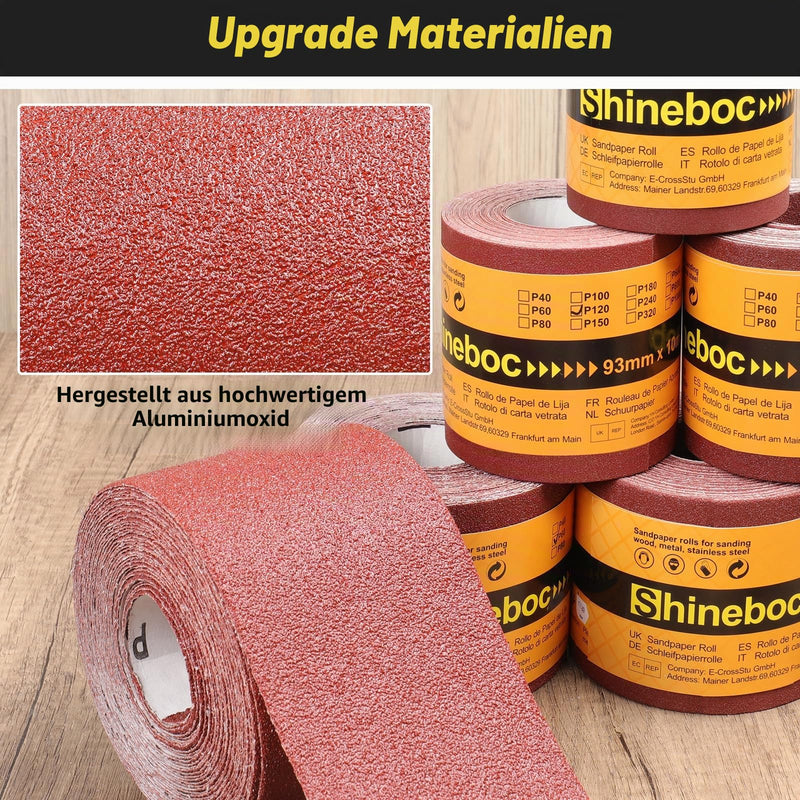 93 mm x 10 m Grit 180 Sandpaper Roll for Hand Sanders | Aluminium oxide sanding cloth, wet dry, can be cut to size, multi-surface polishing, rust removal, fine sanding 180 grit