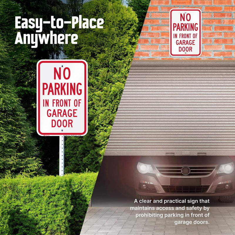 SmartSign No Parking In Front Of Garage Door Sign - 2 Pack, 18 x 12 inch, 2mm Aluminum Composite, Pre-Drilled Holes, Red and White, Made in USA