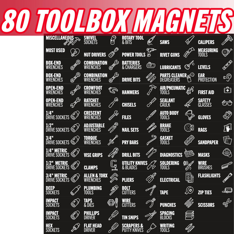 [Australia - AusPower] - Toolbox Organization Magnetic Labels-80 Large Tool Chest Organizer Labels-Strong Magnets-Fits All Brands of Steel Tool Box Drawers(Black 3.125x1.0 in) Black 3.125 x 1.0 Inches 