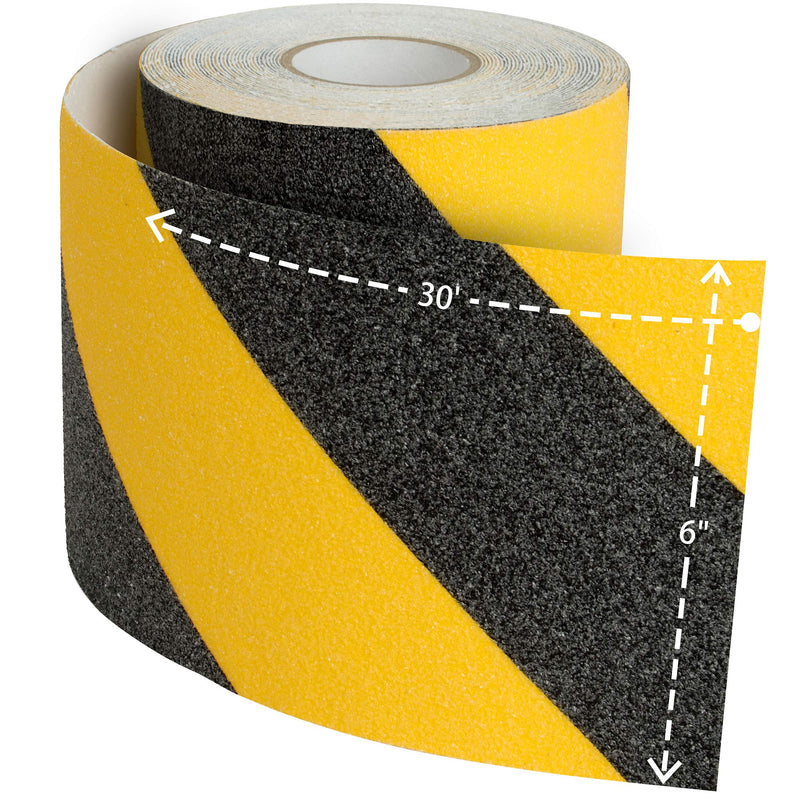 Heavy Duty Anti-Slip Grip Tape, Anti Slip Traction Tape, Non-Slip Tape, 6 Inches × 30 Foot, Black + Yellow, 80 Grit, Strong Adhesive, for Staircase, Ladder, Ramp, etc. 1