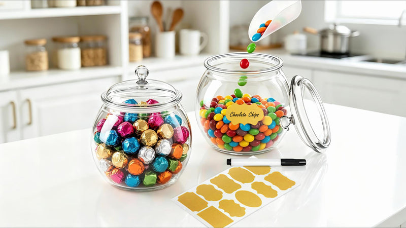 4Pcs Plastic Candy and Cookie Jar with Lids,74oz Large Food Storage Container Candy Buffet Containers,Acrylic Jars with Lids,Decorative Kitchen Storage Jar for Candy,Cookie Clear 74.29 ounces Oval