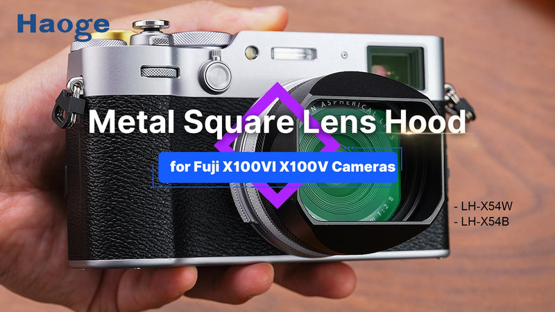 Haoge LH-X54B Square Metal Lens Hood with 49mm Adapter Ring for Fujifilm X100VI Fuji X100V Camera Black
