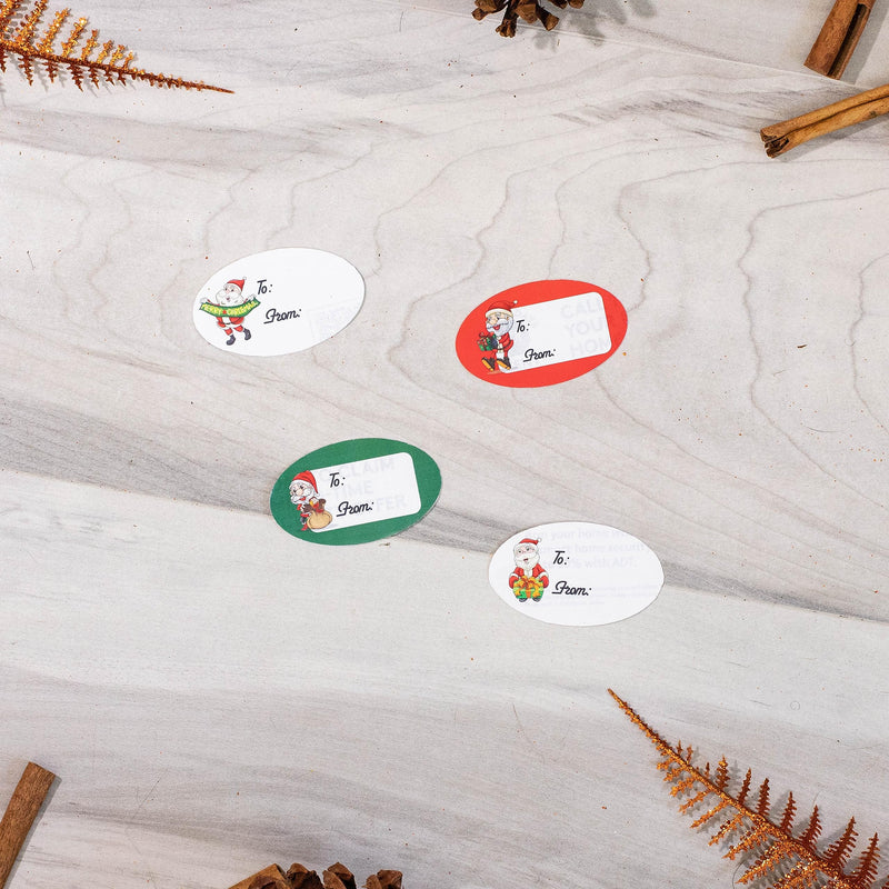 Santa Claus Presents Gifts Tags Christmas Holiday To From Labels 1 1/2 x 2 1/2 Inch 100 Total Stickers