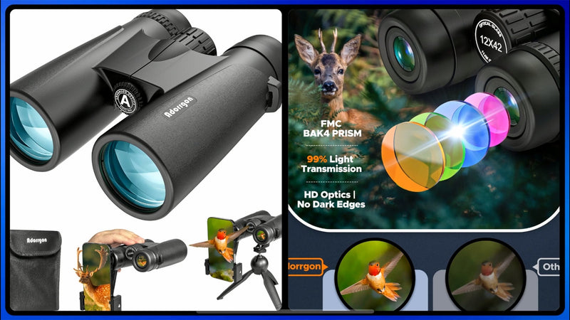 Adorrgon 12x42 High Powered Binoculars for Adults, Phone Adapter and Tripod