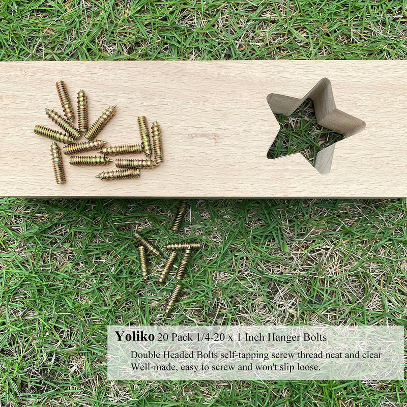[Australia - AusPower] - 20 Pack 1/4-20 x 1 Inch Hanger Bolts 1/4-20" Double Headed Bolts 1/4 Wood Dowel Screw Self-Tapping Screw Hanger Bolts for Furniture Screws Double Screw Threaded Rods Bolt 25.4mm Length 1/4-20x1"-20Pcs 