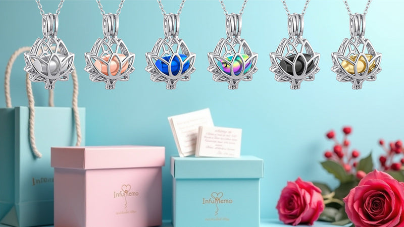 Lotus Urn Necklace for Ashes Pendant Cremation Jewelry with Mini Keepsake Loved One Urn Memorial Ash Jewelry For Women Men Silver-Rose Gold