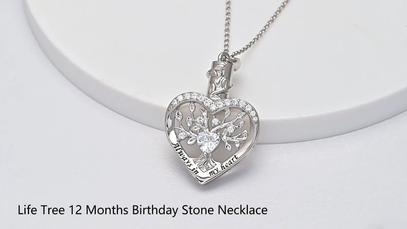 Sterling Silver Tree of Life Heart Urn Necklaces for Ashes - Cremation Memorial Jewelry Keepsake Pendant Necklace with Birthstone May