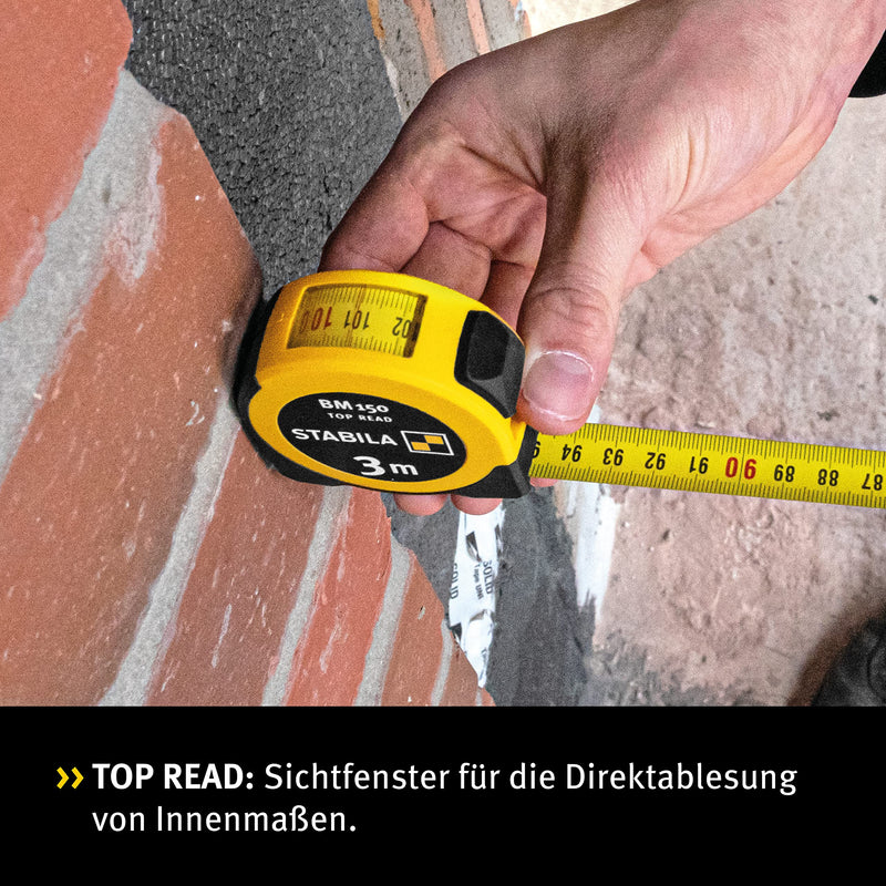 STABILA Pocket Tape Measure BM 150 3M Metric Scale Tape Measure Direct Reading Window Shatterproof ABS Housing Movable Start Hook Belt Clip MID Accuracy