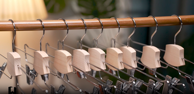 10 Pack Pants Hangers, 14" Adjustable Clip Pant Hanger Heavy Duty with 360°Swivel Hook - Solid Wood & Metal Closet Organizer, Space Saving Hanger for Pants, Skirts, Underwear, Scarves