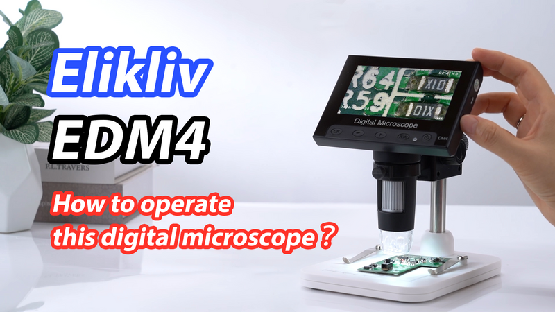 Elikliv Microscope, LCD Digital Coin Microscope 1000x, Coin Magnifier with 8 Adjustable LED Lights, PC View Compatible with Windows/MacBook, EDM4, 4.3-Inch White