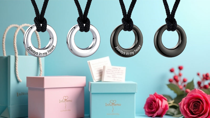 Urn Necklaces for Ashes Stainless Steel Memorial Urns Pendant Necklaces Circle of Life Eternity Cremation Ashes Jewelry with Keepsake Urn Memorial Ash Jewelry - Always in my heart Black