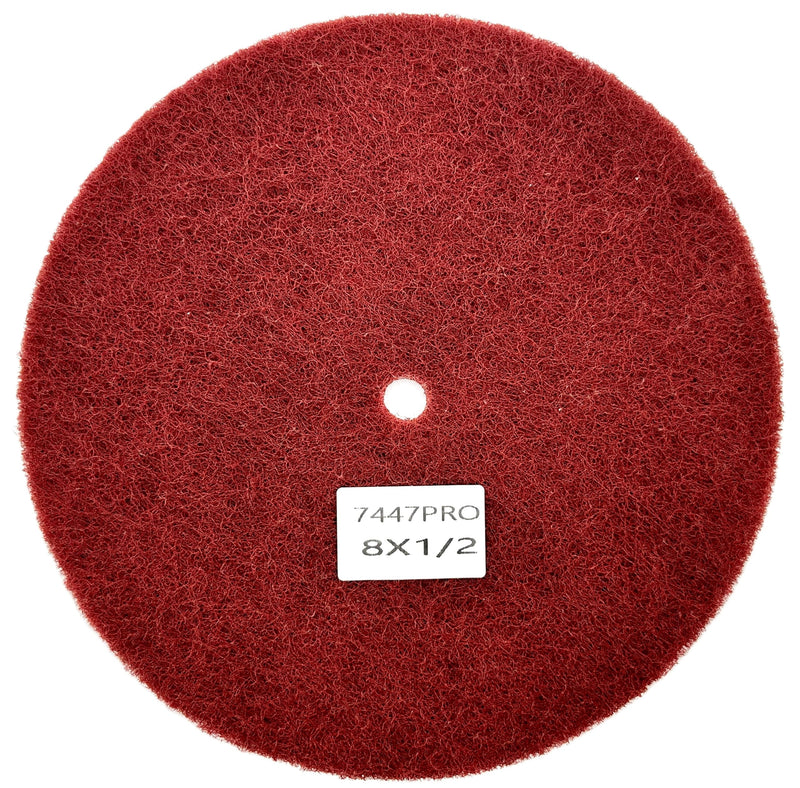 4 Pack 8” x 1/2” Very Fine 7447 PRO Non-Woven Buffing, Blending, Cleaning, Light Deburring & Finishing Discs, Pack of 4