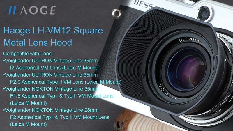 Haoge LH-VM12 Bayonet Square Metal Lens Hood Shade for Voigtlander 35mm f2 1:2/35 Ultron Aspherical Vintage Line VM Lens Replace LH-12