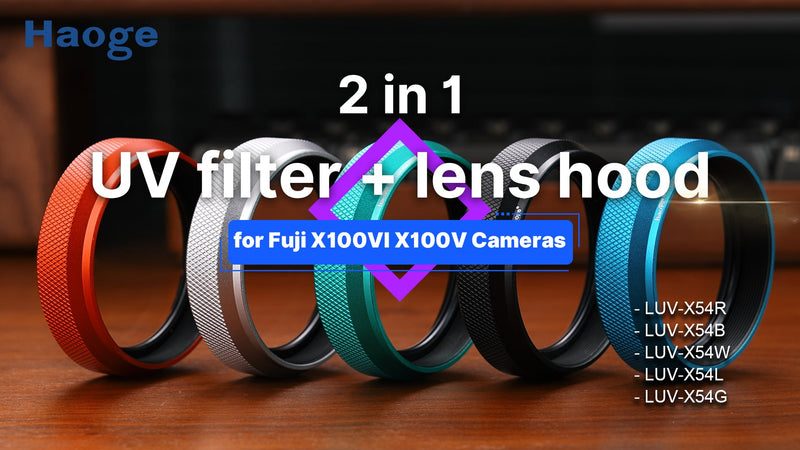 Haoge LUV-X54W Metal Lens Hood with MC UV Protection Multicoated Ultraviolet Lens Filter for Fujifilm X100VI Fuji X100V Camera Silver