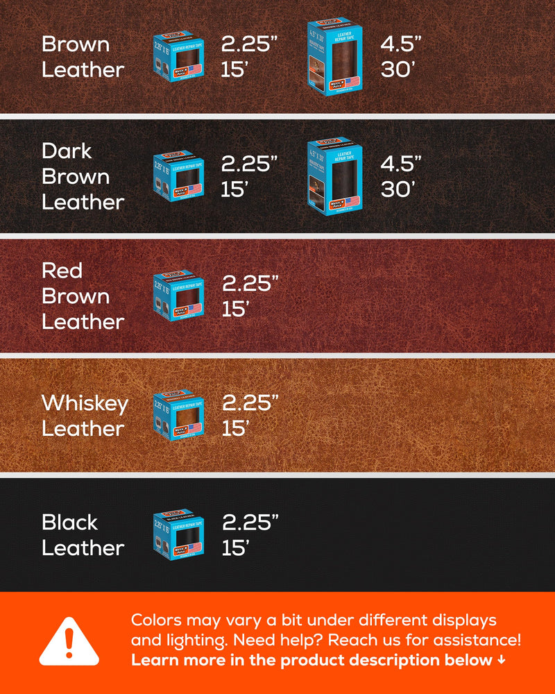 MATCH 'N PATCH Leather Repair Tape - Whiskey (2.25 inch x 15 feet) - Realistic Faux Leather Patches for Couch, Sofa, Upholstery, Car Seats & Other Furniture, Vinyl Repair Kit, Self Adhesive Patch 2.25" x 15'