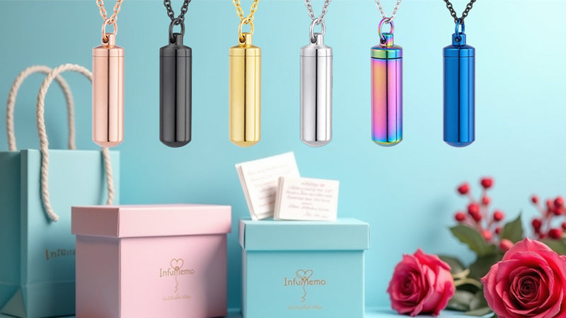 Cremation Jewelry for Ashes Pendant Urn Necklace Cylinder Keepsake Ashes Memorial Jewelry Necklace with Fill Tool Urn Memorial Ash Black