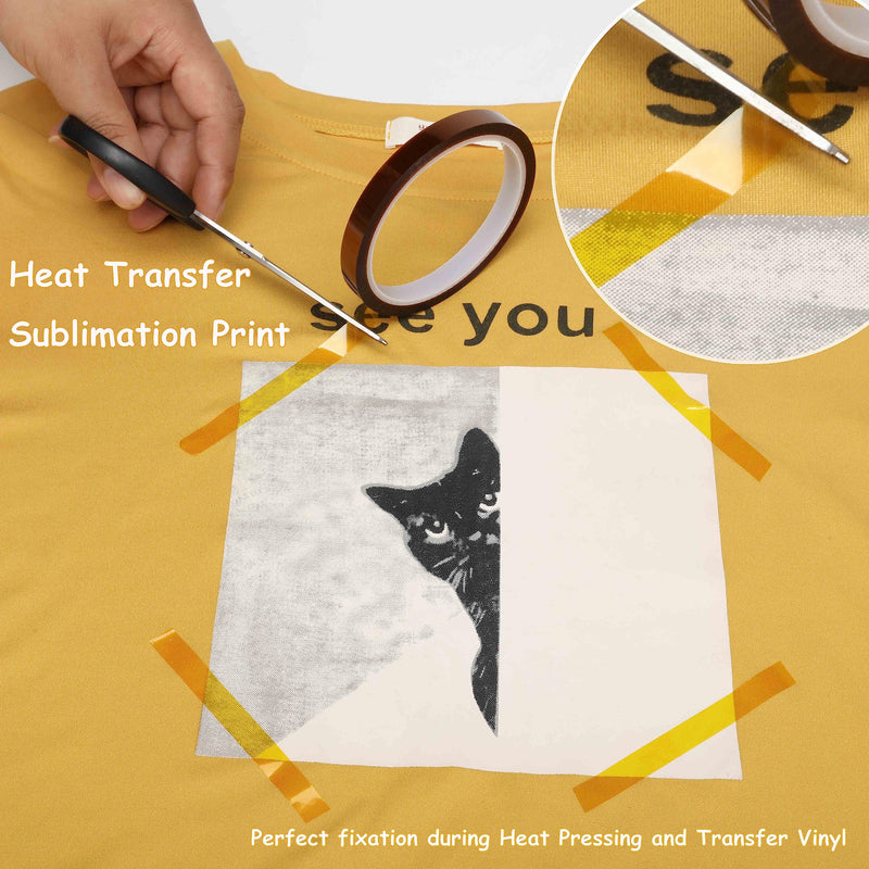 [Australia - AusPower] - Valley'sYuMiao 4Rolls,10mm×108fts, Heat Tape for Sublimation, Heat Resistant Tape, Heat Transfer Tape, Polyimide Tape, No Residue, Max Temp 500℉/260℃/533K, Total 432fts 4Roll 500℉max 