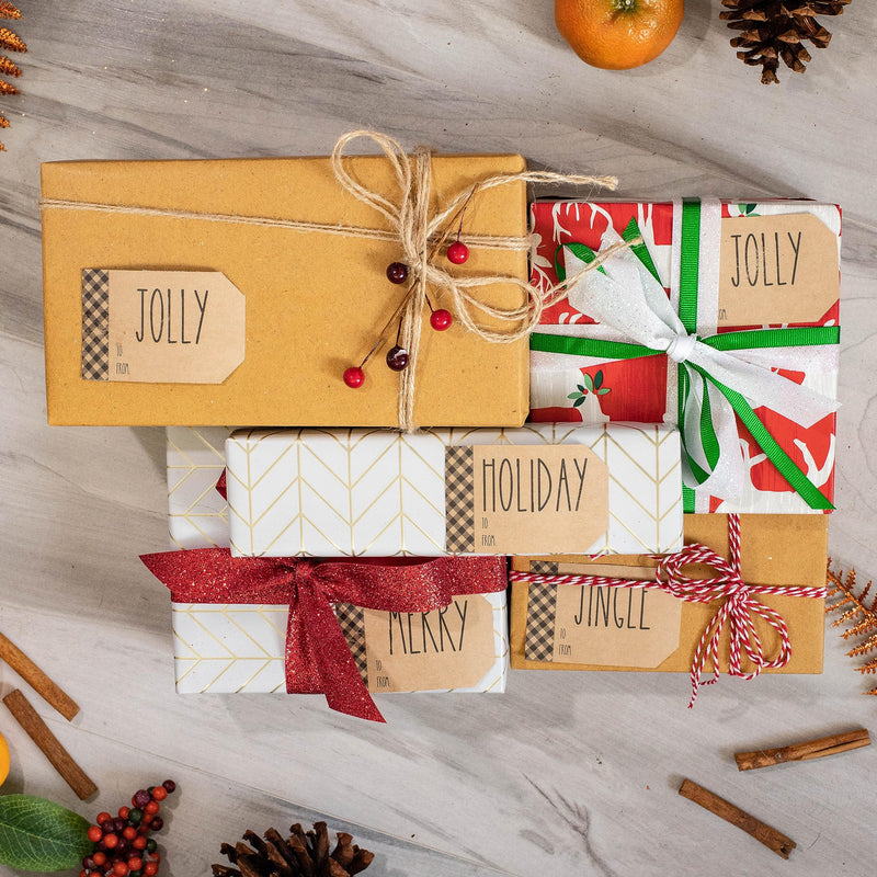 Rustic Farmhouse Christmas Gift Tag Stickers – 2 x 3 Inch Holiday Labels, Roll of 100 – Charming Holiday Adhesive to from Name Tags, Made in The USA