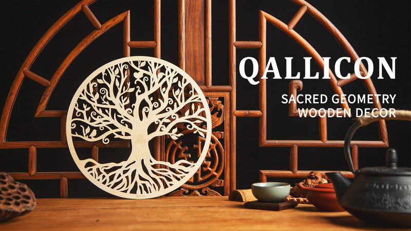 Qallicon 11.5'' Tree of Life Wall Decor Sacred Geometry Wall Art, Crystal Grid Chakra Wooden Yoga Art Decor Meditation Altar Zen Spiritual Gifts