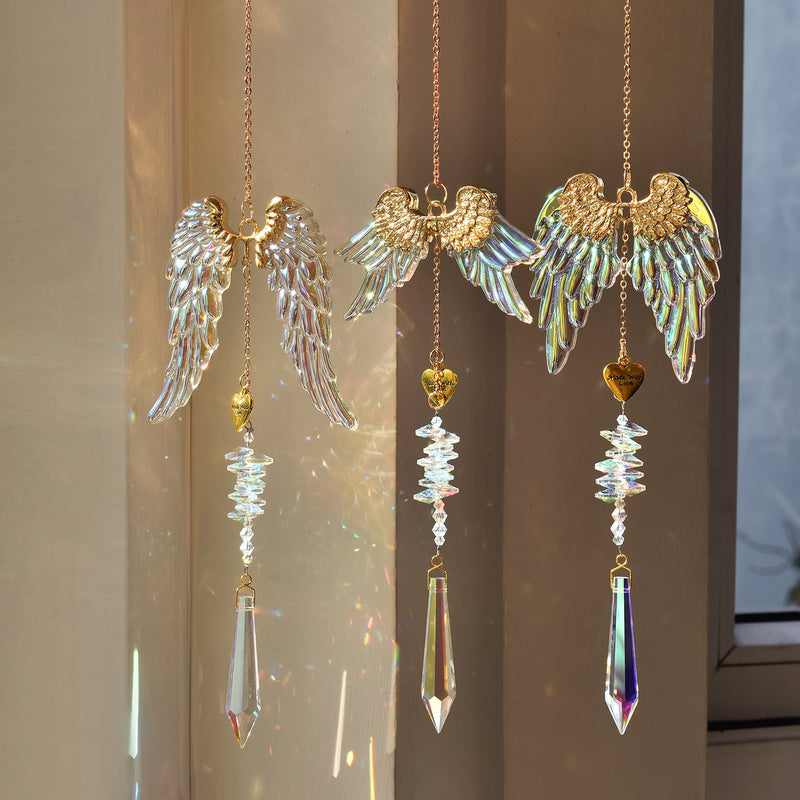 Crystal Angel Wings Suncatcher - Hanging Prism Decor for Window, Home Decor with Spiritual Blessing & Rainbow Light Effect (Wing 3) 1 Wing 3