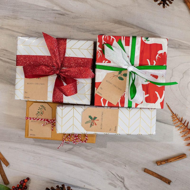 InStockLabels.com Natural Kraft English Holly Christmas Holiday Gift Tag Stickers 2 x 3 Inch 25 Total Labels