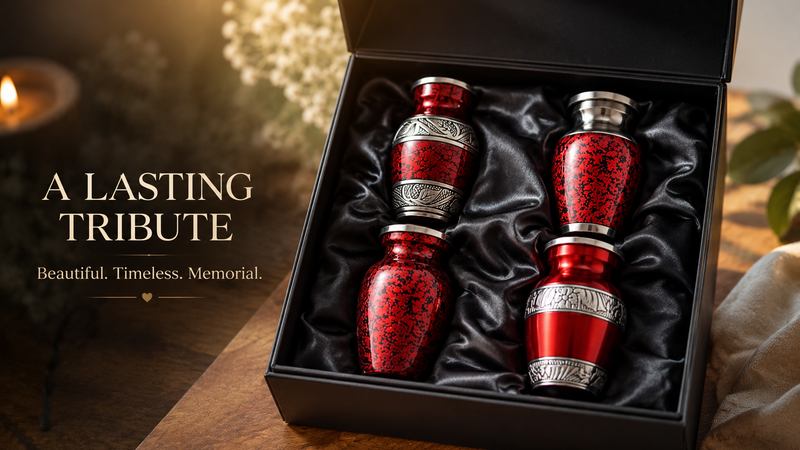 Graceful Small Urns for Human Ashes Keepsake – Elegant Cremation Urn for Cherished Memories – Tiny Urn Keepsakes – Mini Urns for Human Ashes (Red, Set of 4) Red