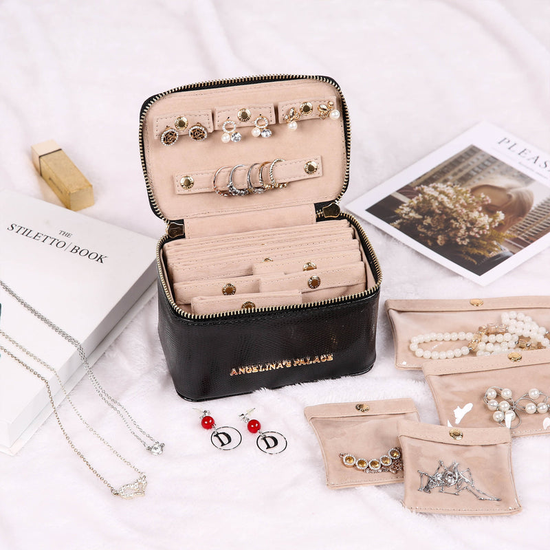 Angelina's Palace Snakeskin Pattern Jewelry Organizer Case Bridesmaid Gifts Travel Bag Vegan Leather Box for Necklace Earring Bracelet Ring(Red) Red